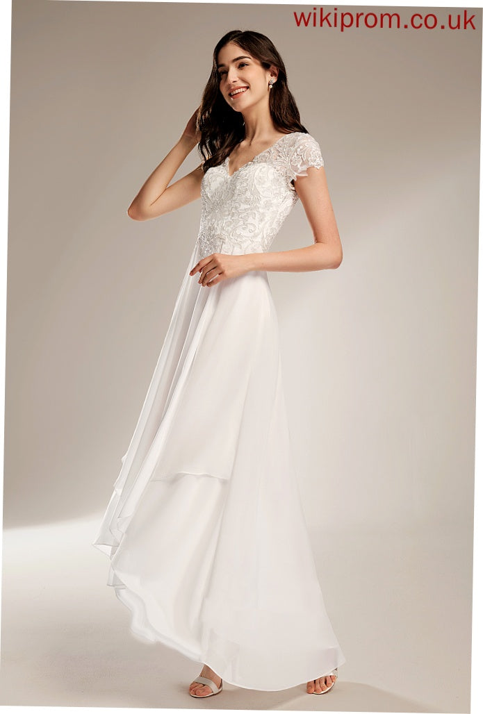 Dress With Asymmetrical Chiffon Wedding Lace A-Line Wedding Dresses V-neck Lizbeth