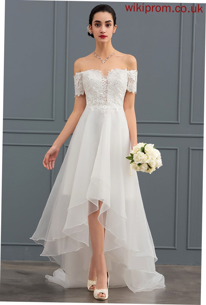 Lace Wedding Asymmetrical Organza Sequins A-Line Dress Wedding Dresses With Keely