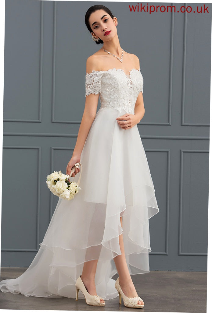 Lace Wedding Asymmetrical Organza Sequins A-Line Dress Wedding Dresses With Keely