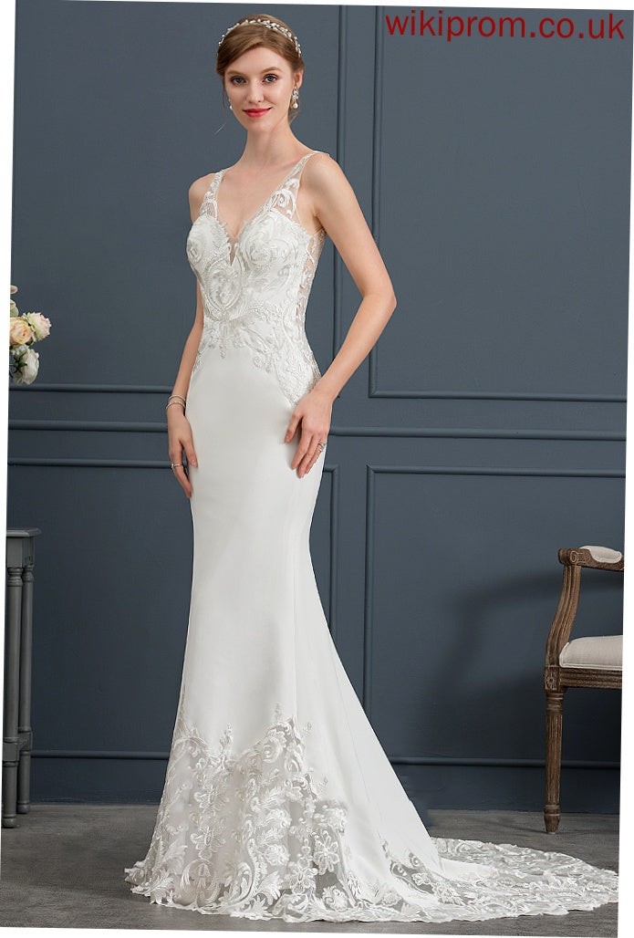 Train Wedding Dresses Trumpet/Mermaid Lace Wedding Dress Alannah V-neck Stretch Court Crepe