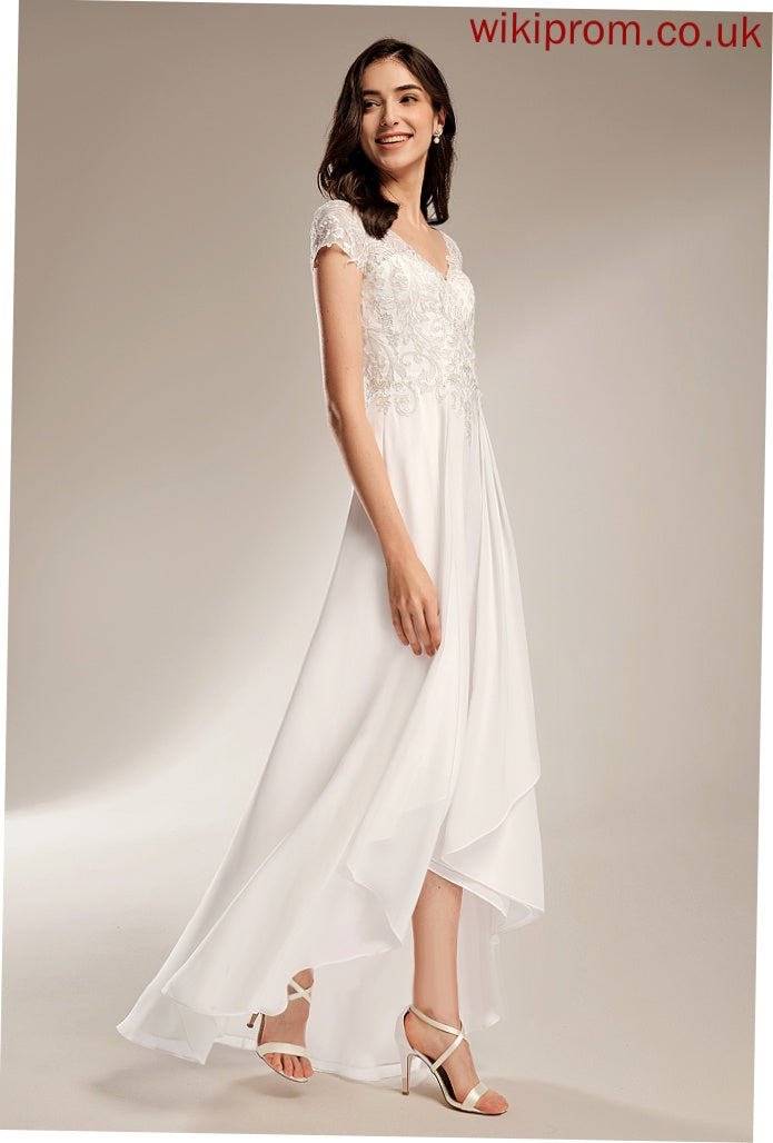 Dress With Asymmetrical Chiffon Wedding Lace A-Line Wedding Dresses V-neck Lizbeth