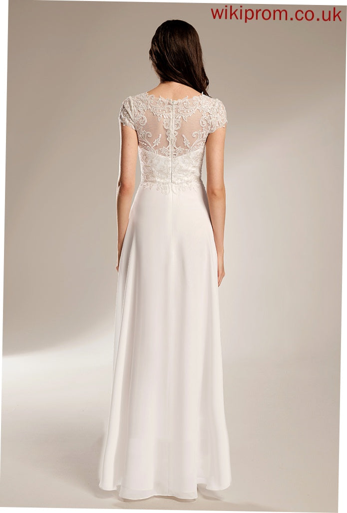 Dress With Asymmetrical Chiffon Wedding Lace A-Line Wedding Dresses V-neck Lizbeth