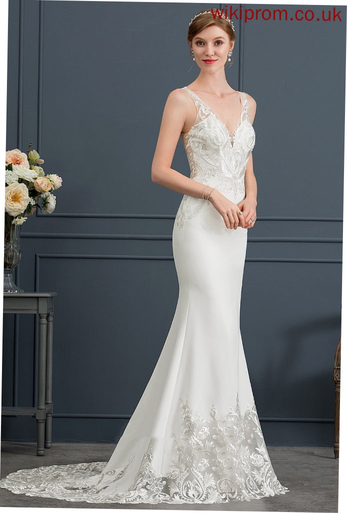 Train Wedding Dresses Trumpet/Mermaid Lace Wedding Dress Alannah V-neck Stretch Court Crepe