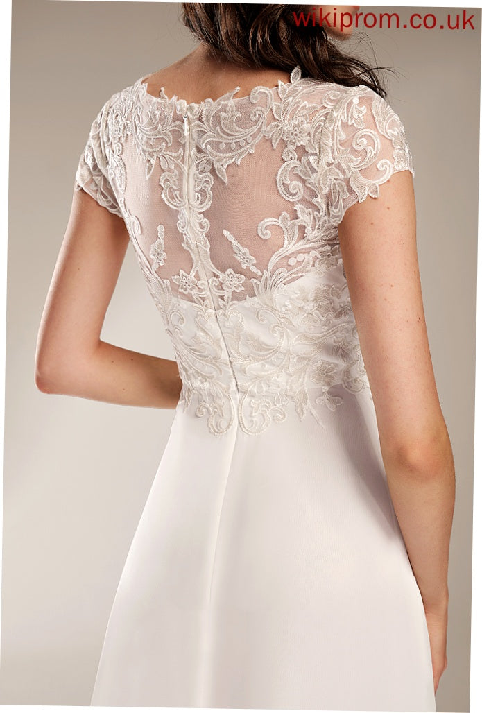 Dress With Asymmetrical Chiffon Wedding Lace A-Line Wedding Dresses V-neck Lizbeth