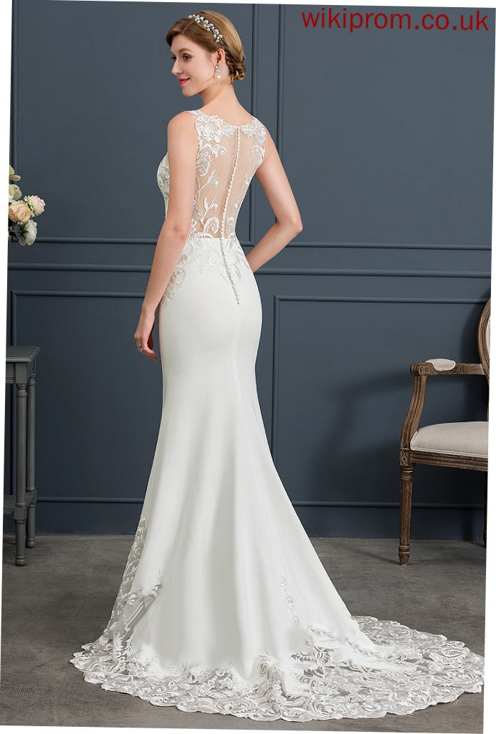 Train Wedding Dresses Trumpet/Mermaid Lace Wedding Dress Alannah V-neck Stretch Court Crepe