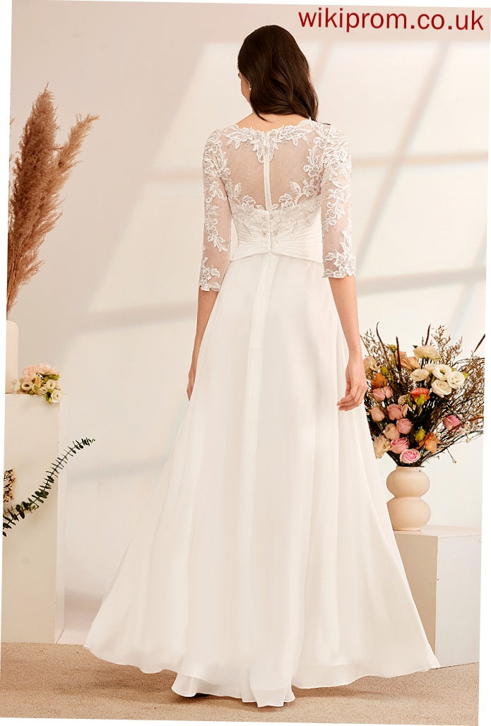 Beading Chiffon Illusion Wedding Dresses Ruffle With A-Line Wedding Lace Dress Charlee Floor-Length