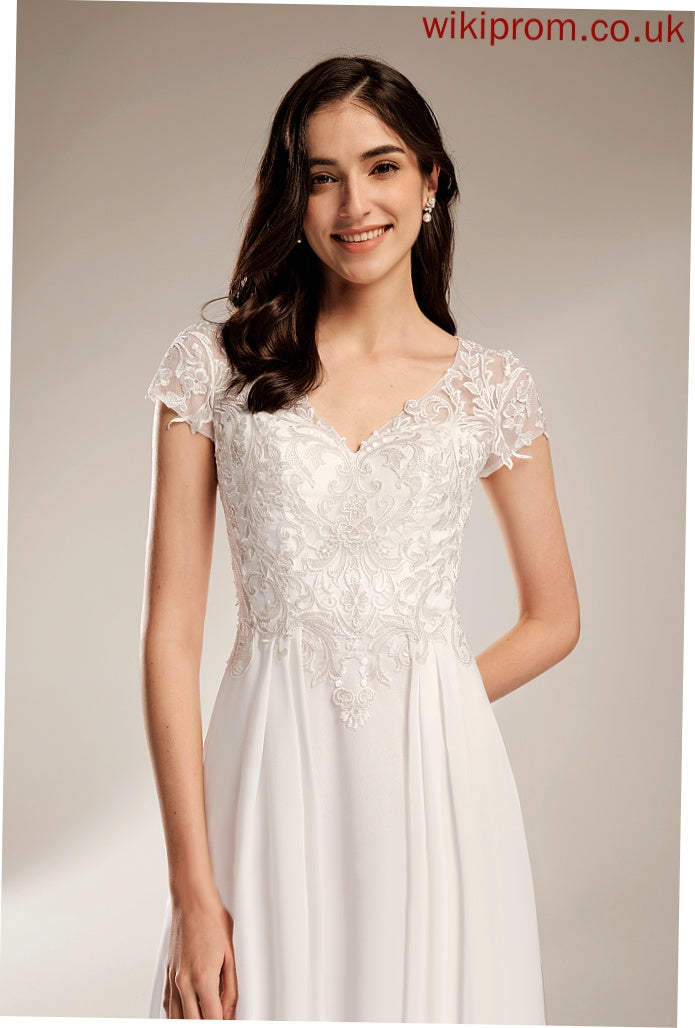 Dress With Asymmetrical Chiffon Wedding Lace A-Line Wedding Dresses V-neck Lizbeth